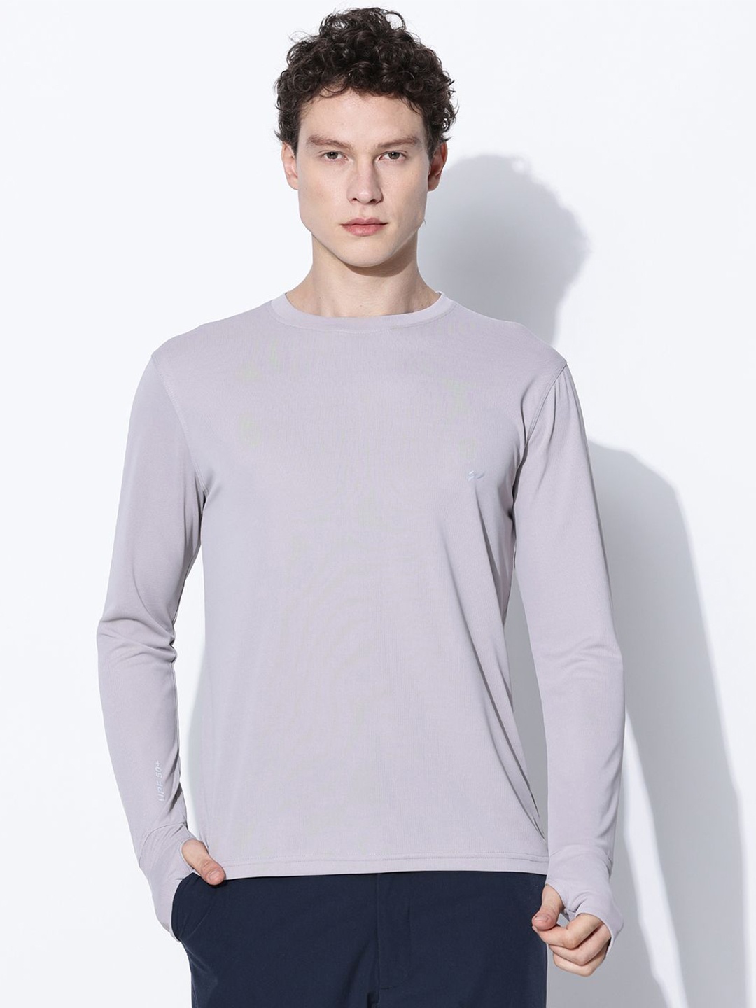 

BLUE TYGA Men Sunscreen with UPF 50+ Anti Odour Solid Round Neck T-shirt, Grey
