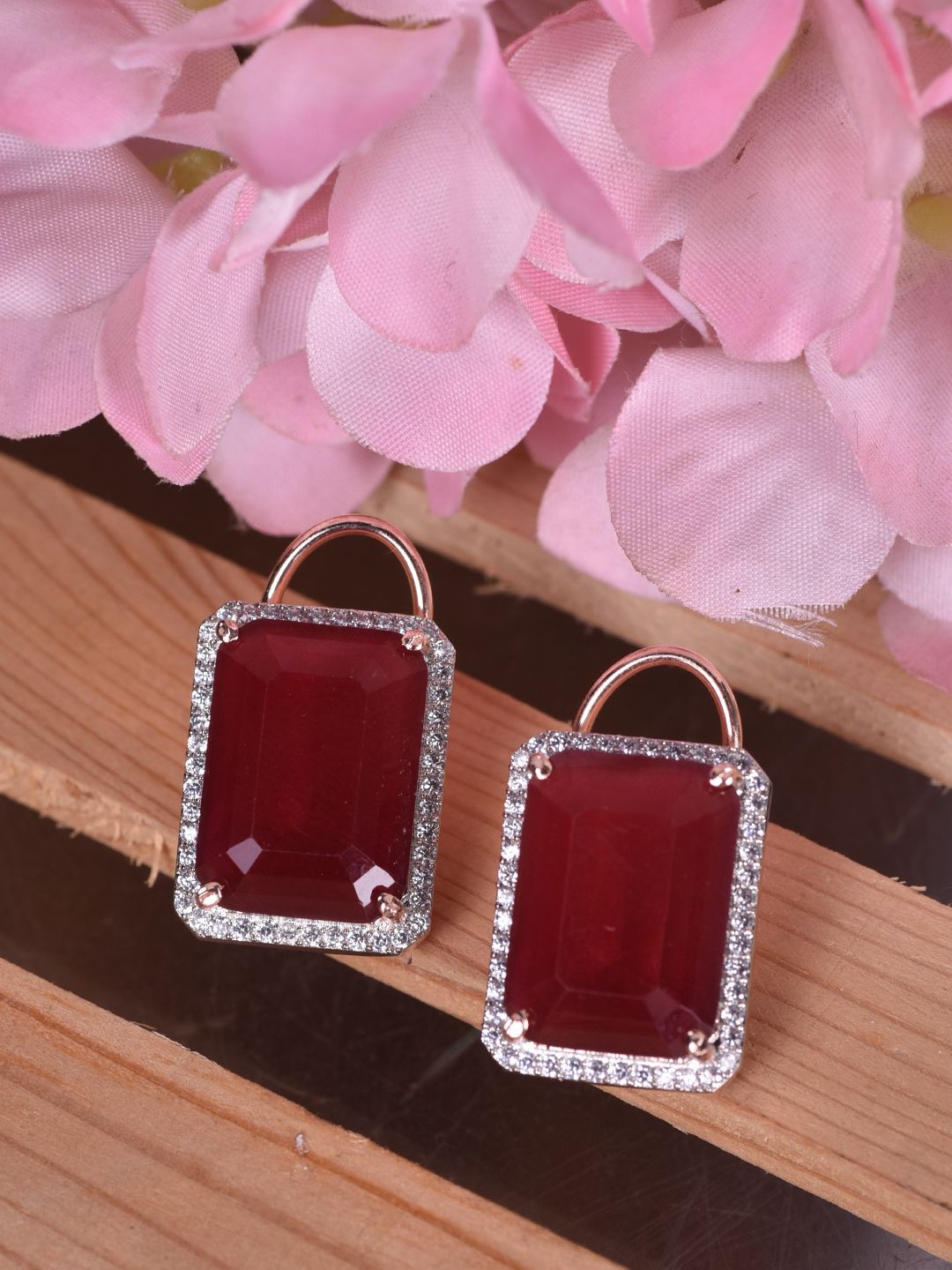 

Saraf RS Jewellery Rose Gold-Plated Faux Stone Square Studs