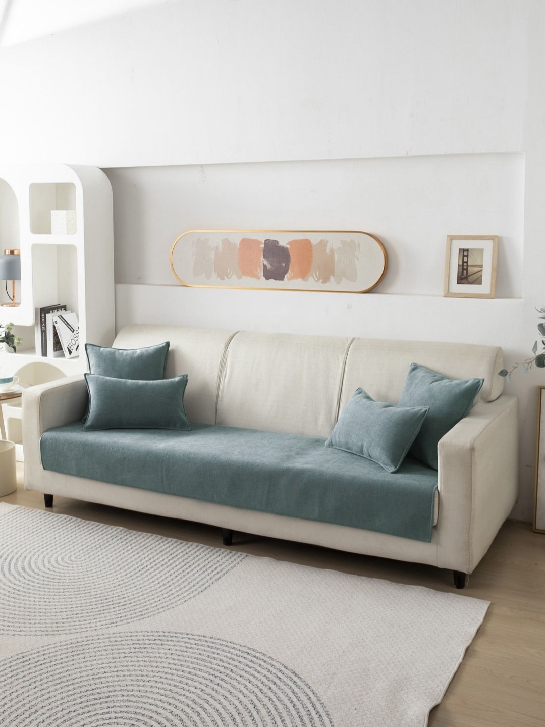 

HOKIPO Grey Premium Chenille Cotton Anti Slip 2 Seater Sofa Mat Cover With Arms