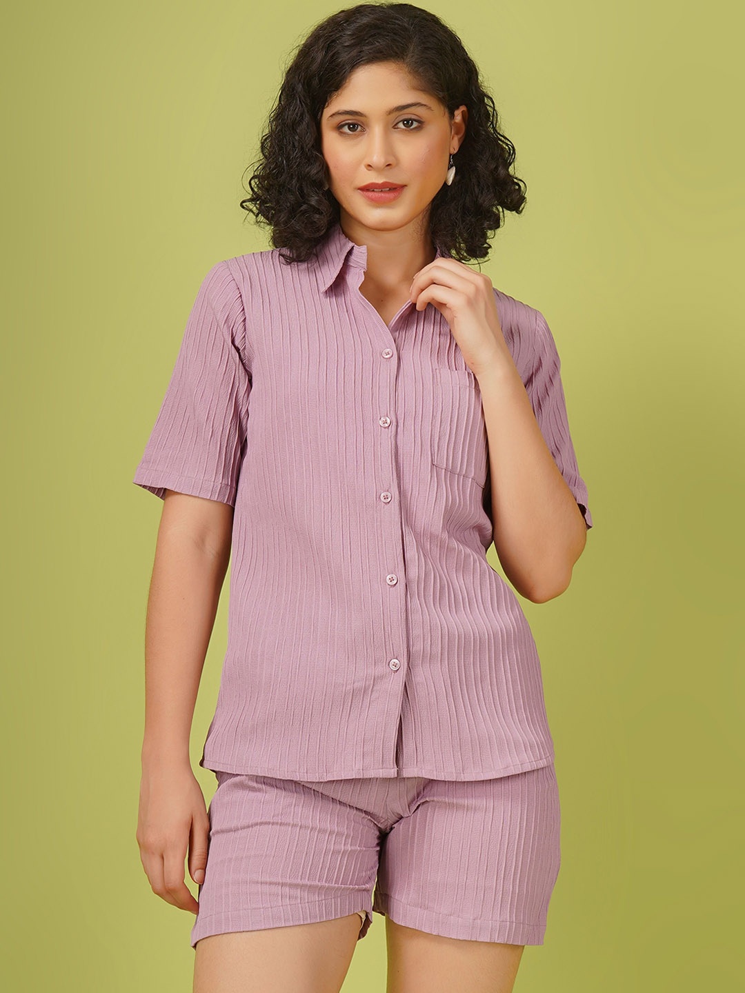 

CELEBRAVO Striped Shirt With Short, Lavender