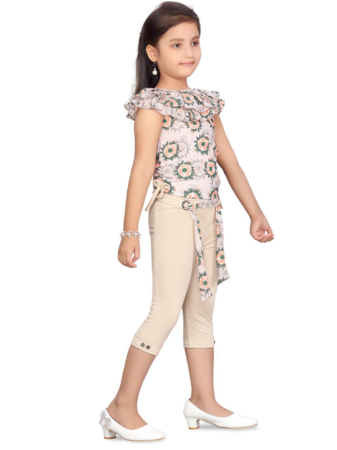 

BAESD Girls Printed Top with Capris, Peach
