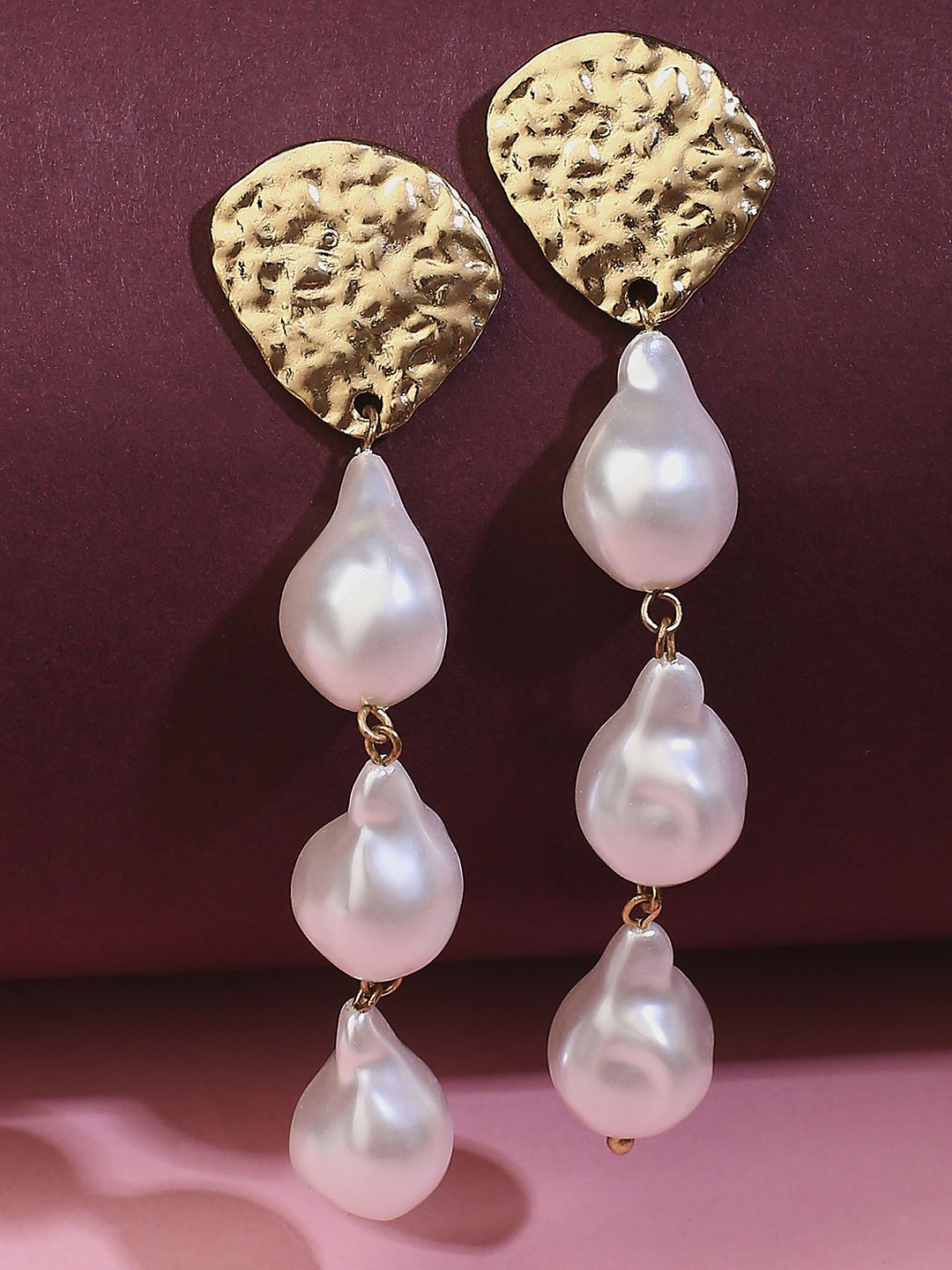 

OOMPH Floral Pearls Beaded Drop Earrings, Gold