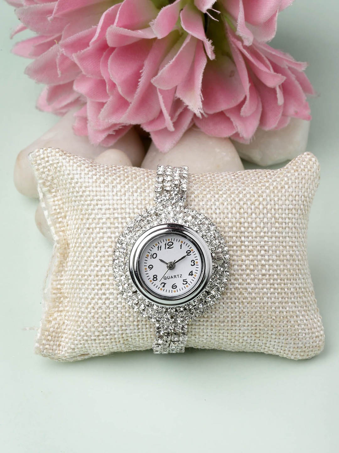 

Sanjog Stone Studded Analogue Watch Rakhi, Silver
