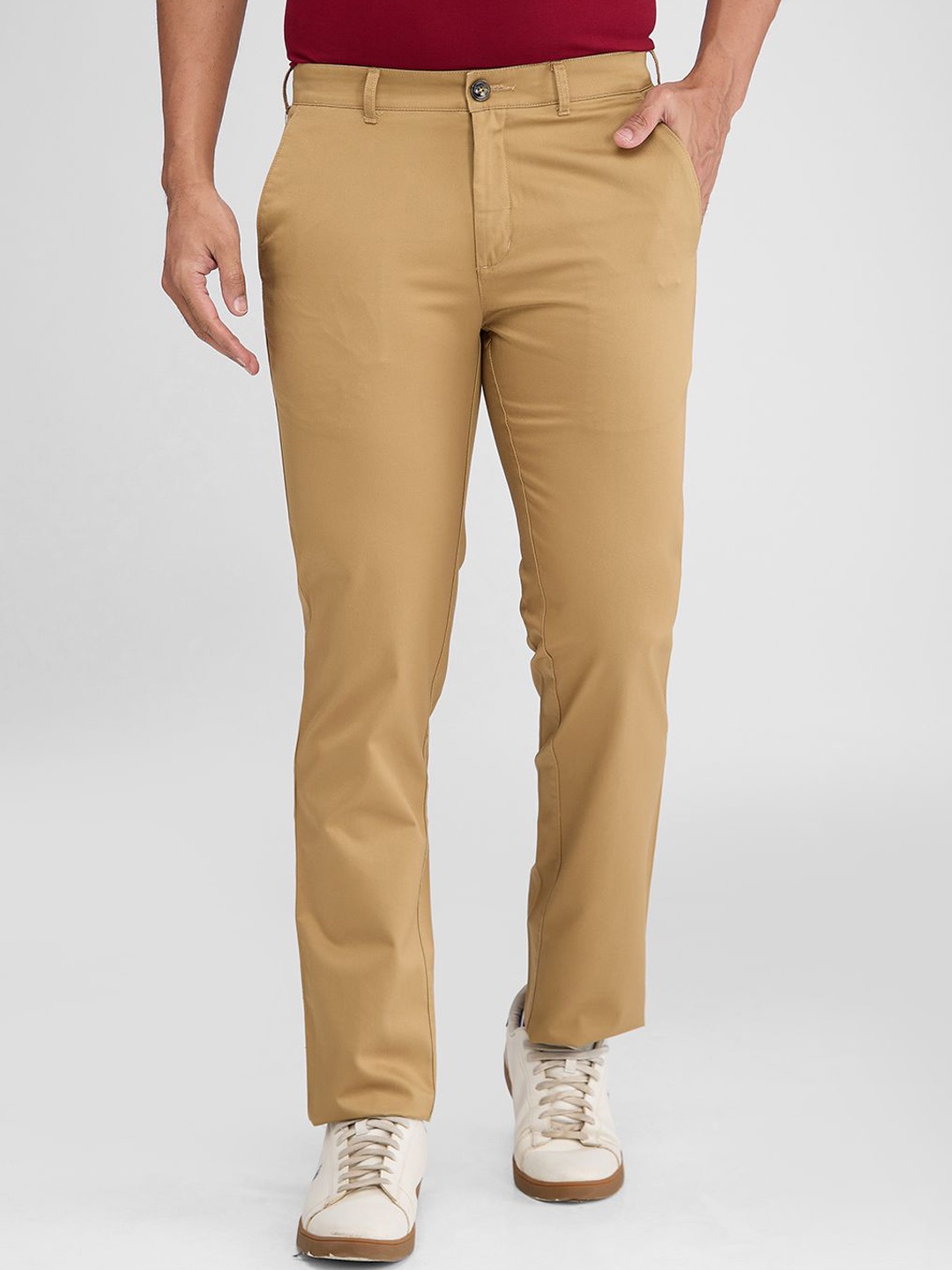 

ColorPlus Men Solid Slim Fit Mid Rise Regular Trousers, Brown