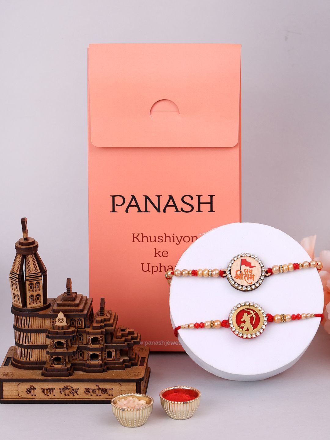 

PANASH Traditional Rakhi With Showpiece & Roli Chawal, Gold