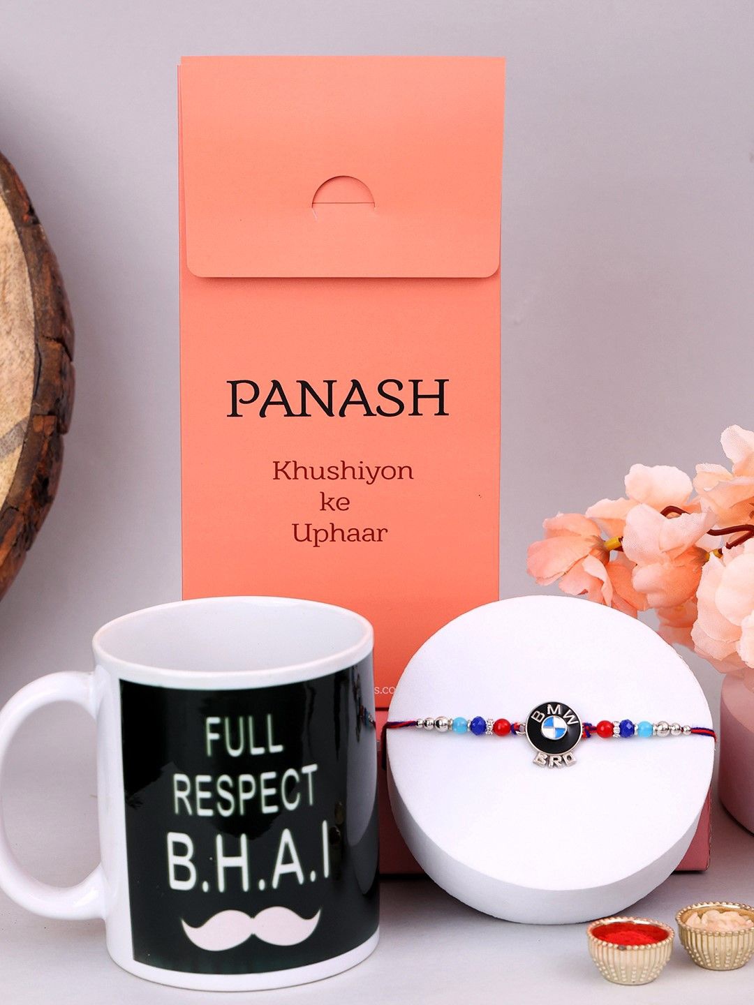 

PANASH Rakhi With Mug and Roli Chawal Gift Set, Silver