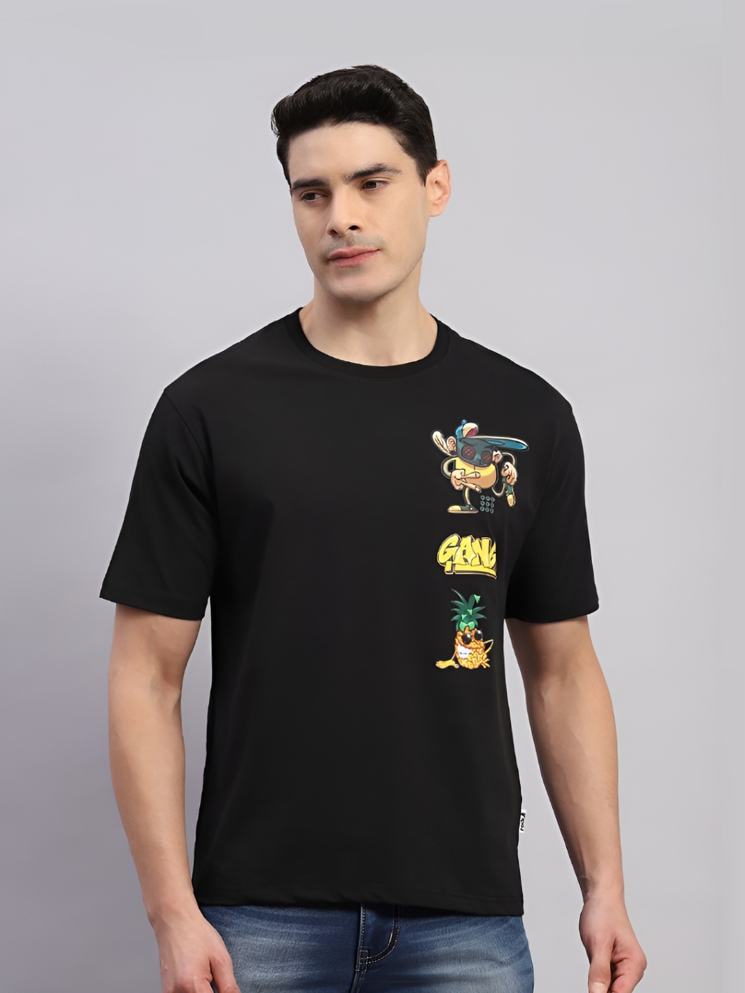 

rock.it Men Printed Applique T-shirt, Black