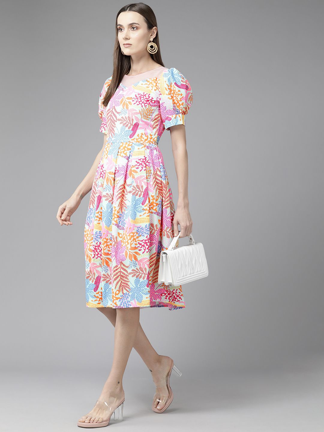 

BAESD Floral Print Flutter Sleeve Net Fit & Flare Dress, Multi