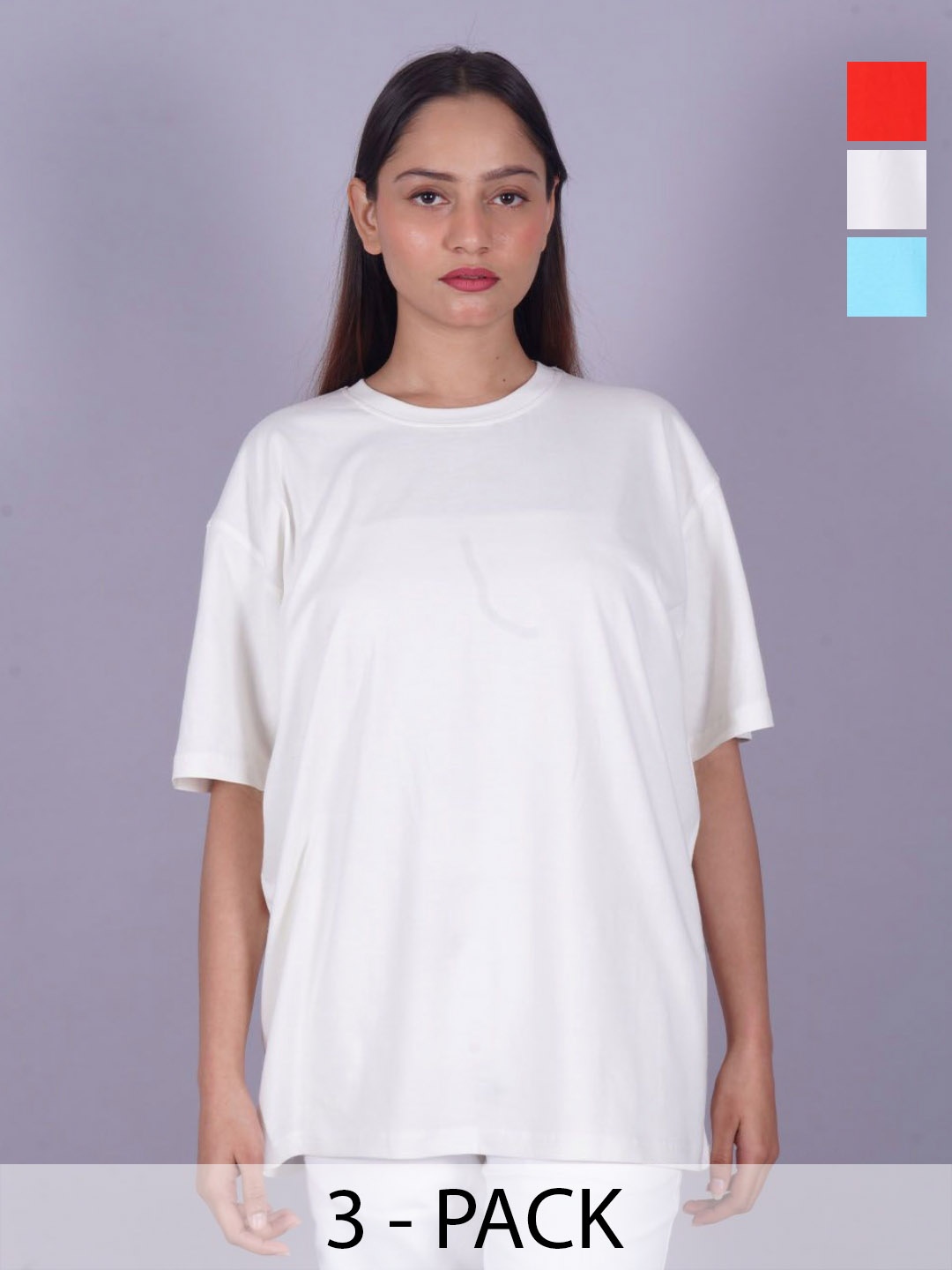 

VYVE Women Pack Of 3 Round Neck Solid T-shirts, White