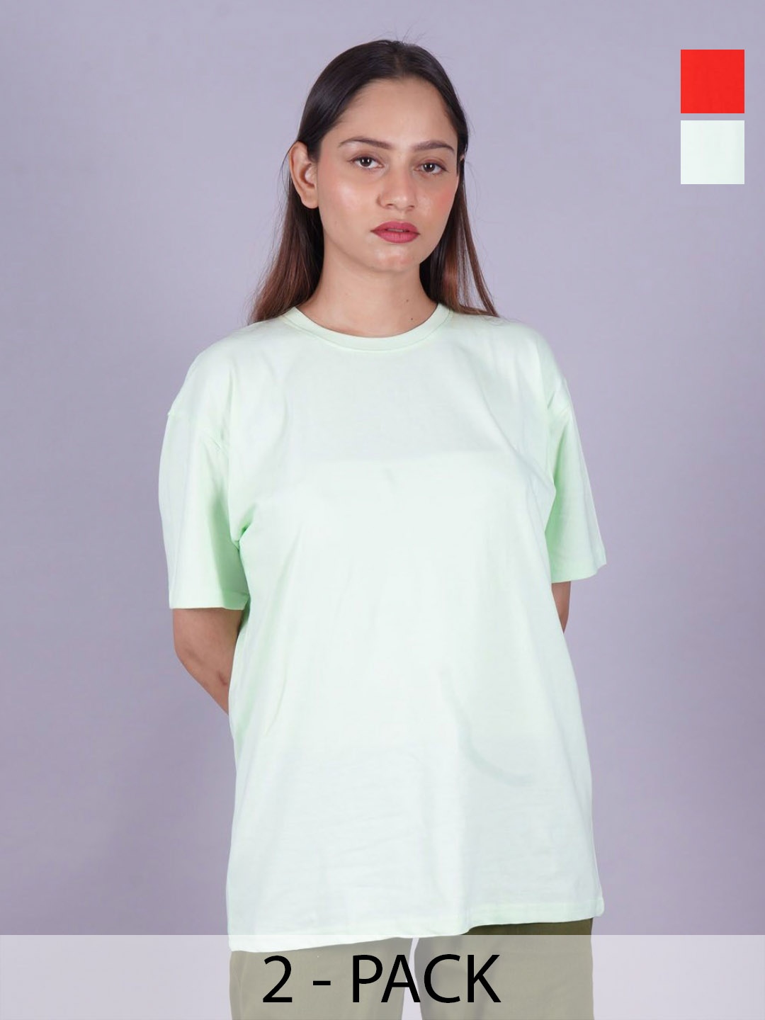 

VYVE Women Pack Of 2 Round Neck Solid T-shirt, Sea green