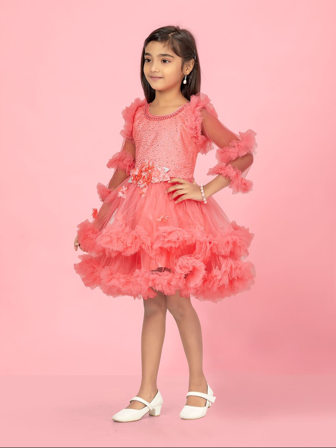 

BAESD Girls Embellished Net Fit & Flare Dress, Peach