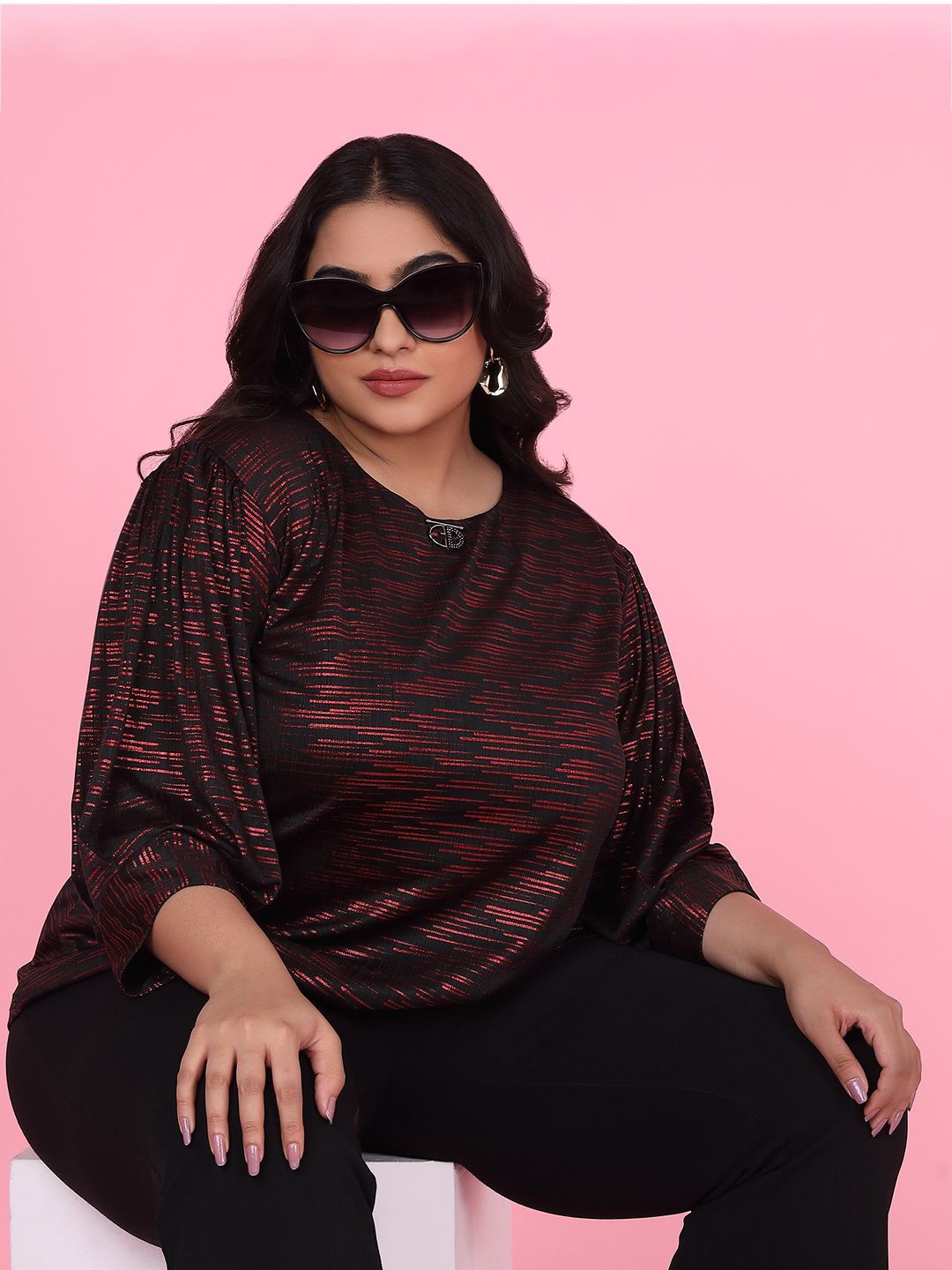 

SHOWOFF Batwing Sleeve Kaftan Top, Red
