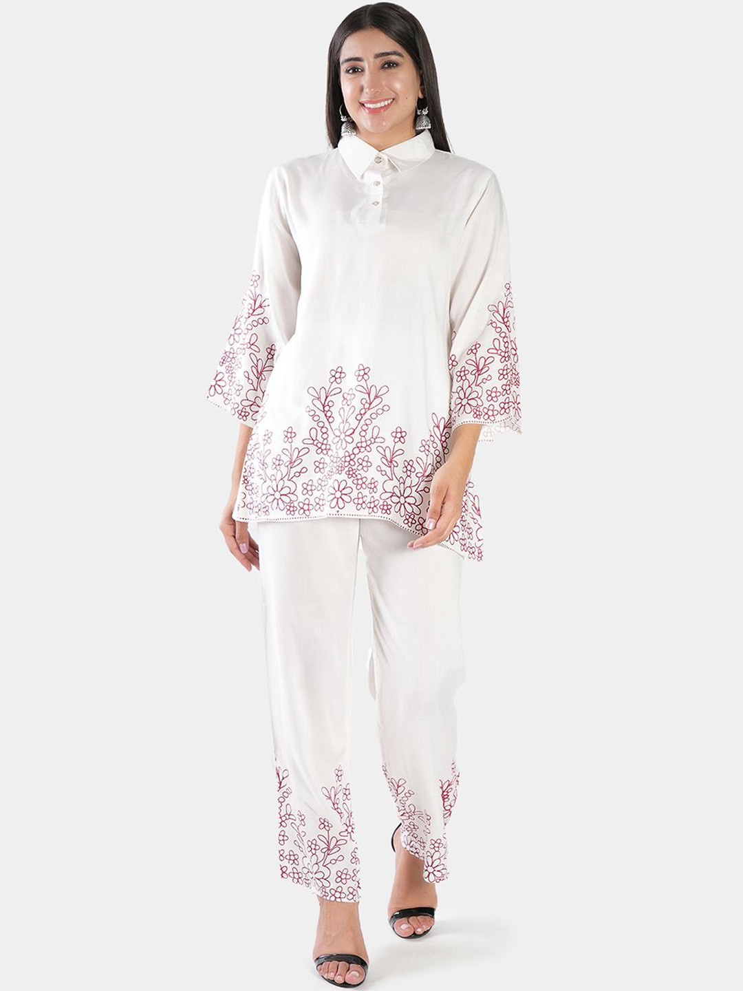 

BAESD Printed Shirt Collar Tunic With Trouser, White