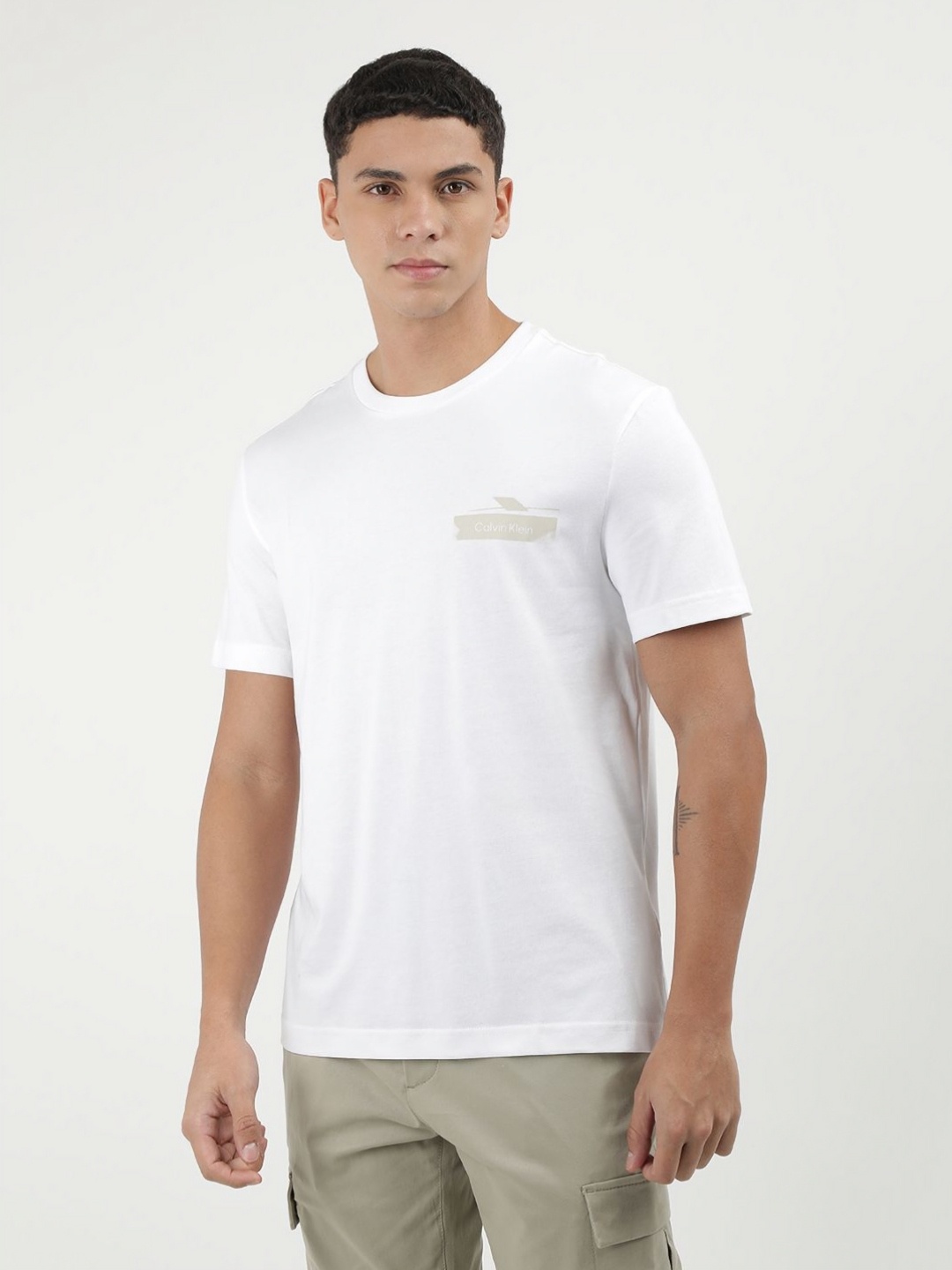 

Calvin Klein Jeans Men Printed Round Neck Cotton T-shirt, White