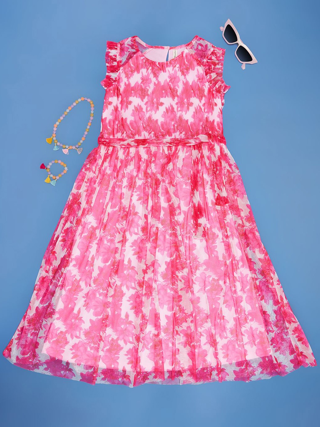 

Pantaloons Junior Sweet Dream Girls Round Neck Fit & Flare Floral Dress, Pink