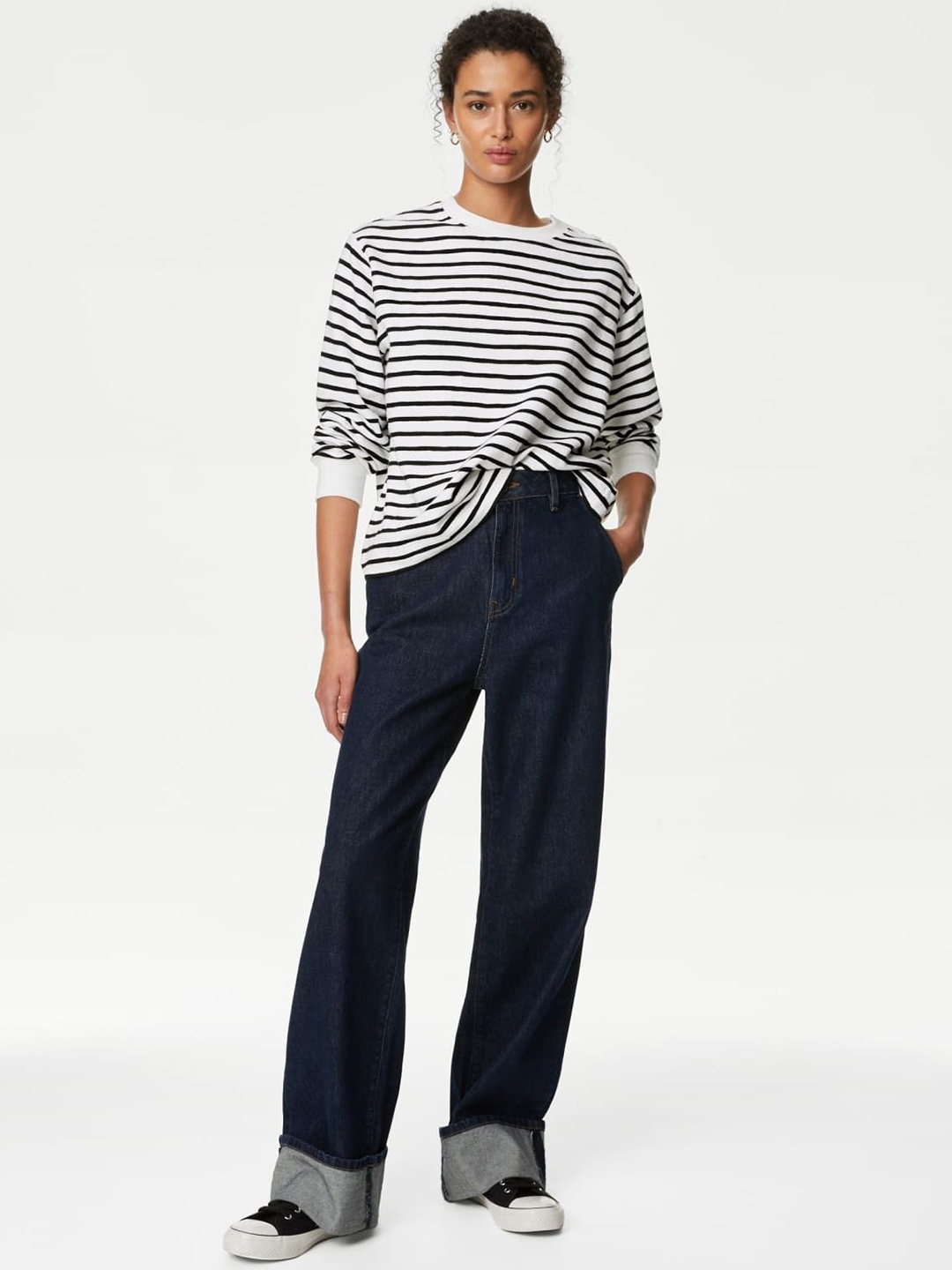 

Marks & Spencer Women Cotton Striped Printed Sweatshirt, Black