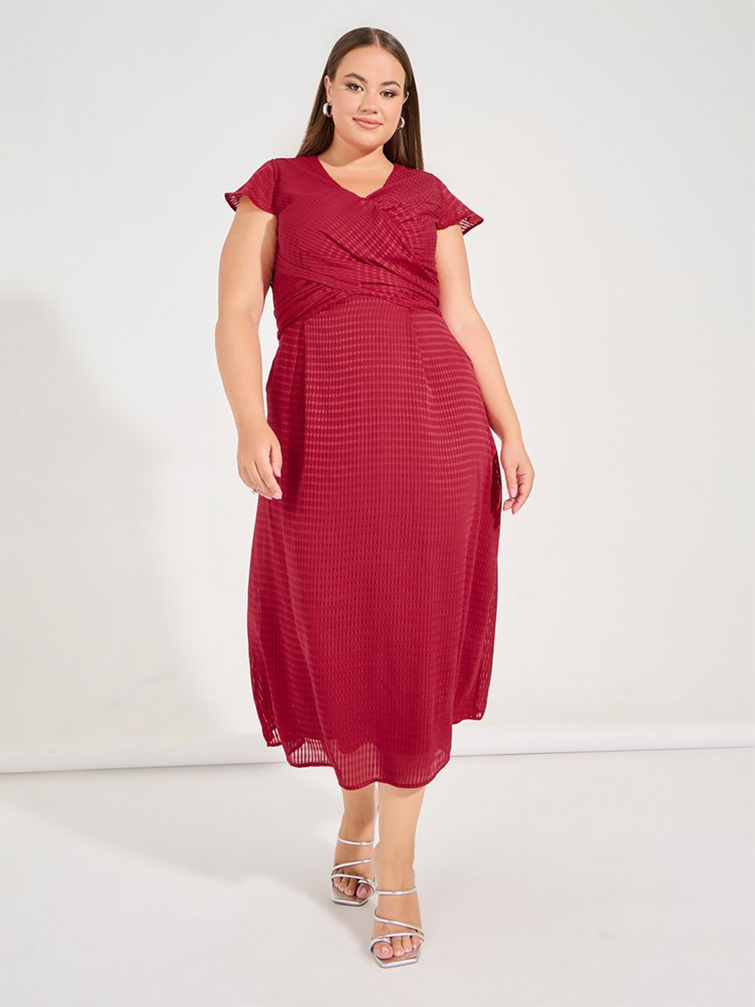 

Styli Women Plus Size Cherry Red Wrap Detail A-line Maxi Dress