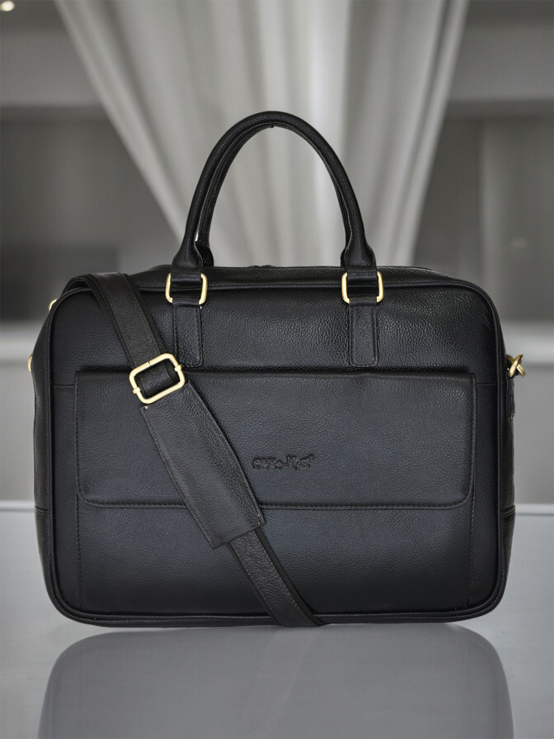 

OLIVE MIST Unisex Leather Laptop Bag, Black