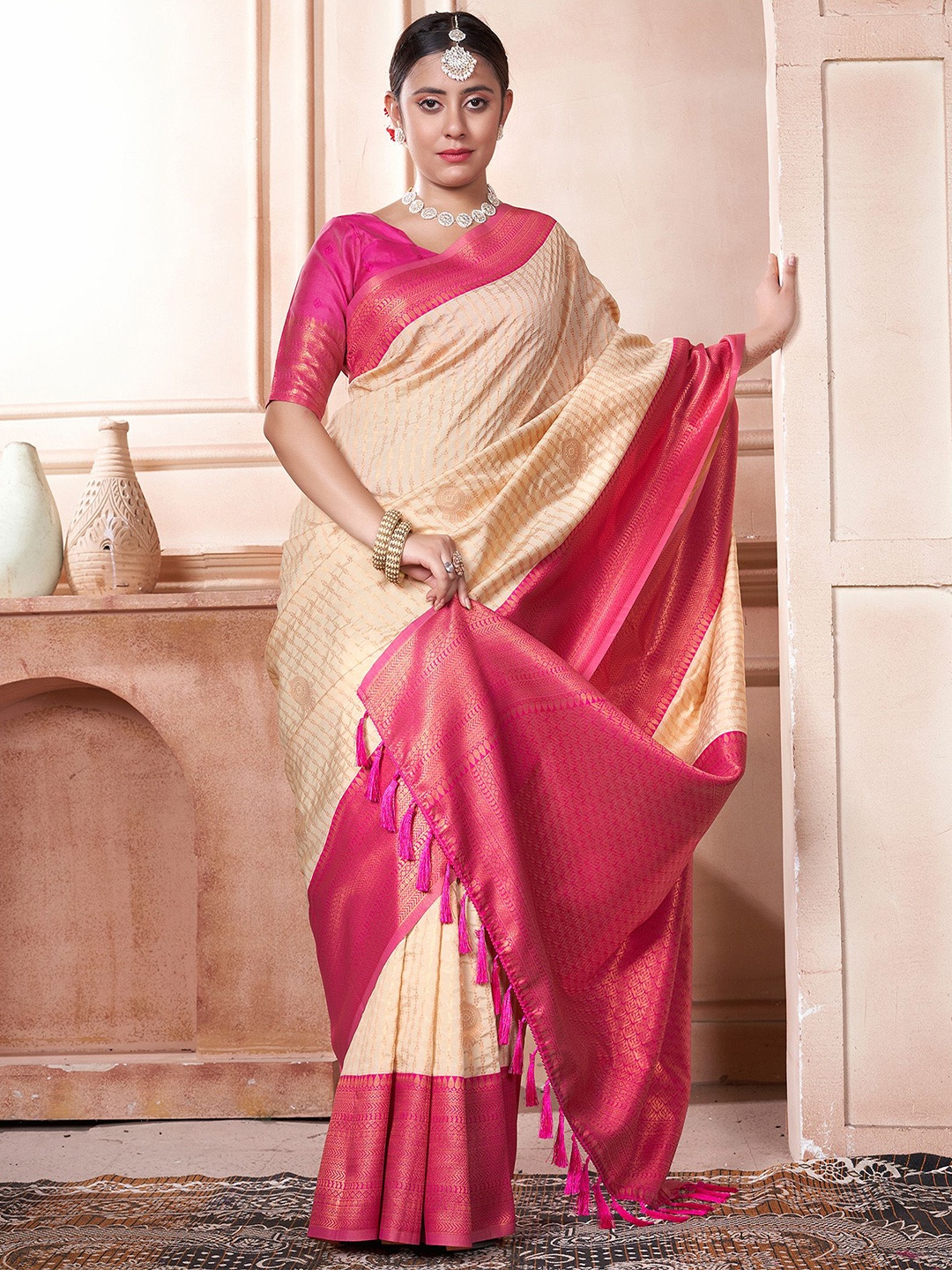 

Anouk Woven Design Zari Kanjeevaram Saree, Beige