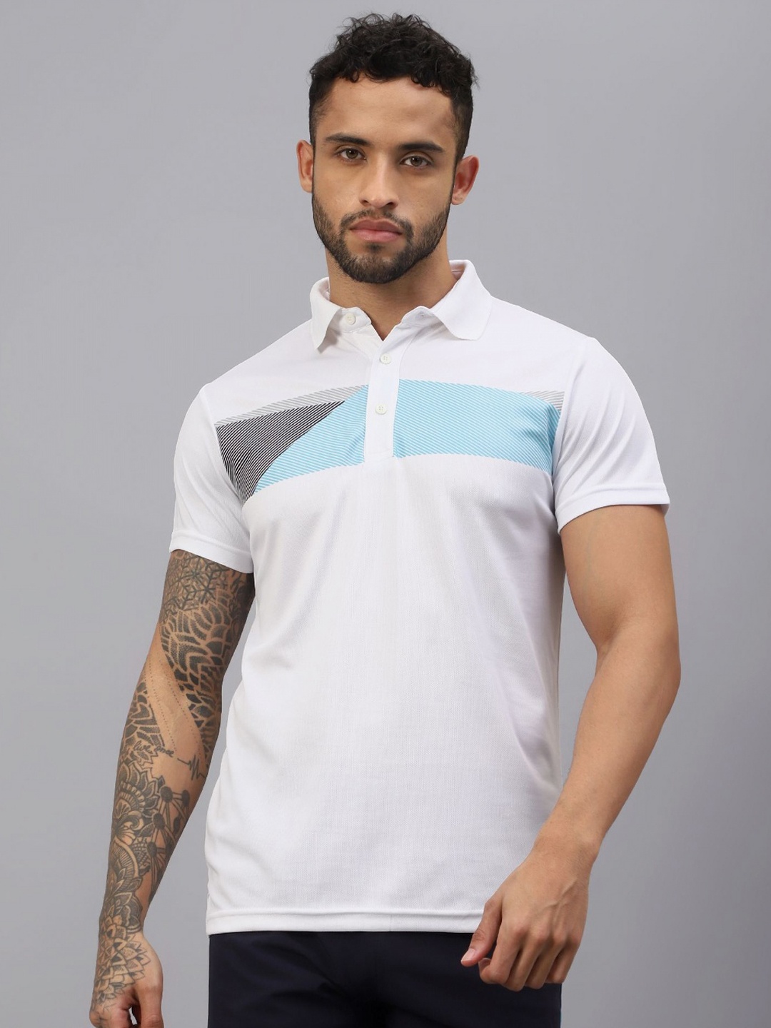 

VECTOR X Men Striped Polo Collar T-shirt, White