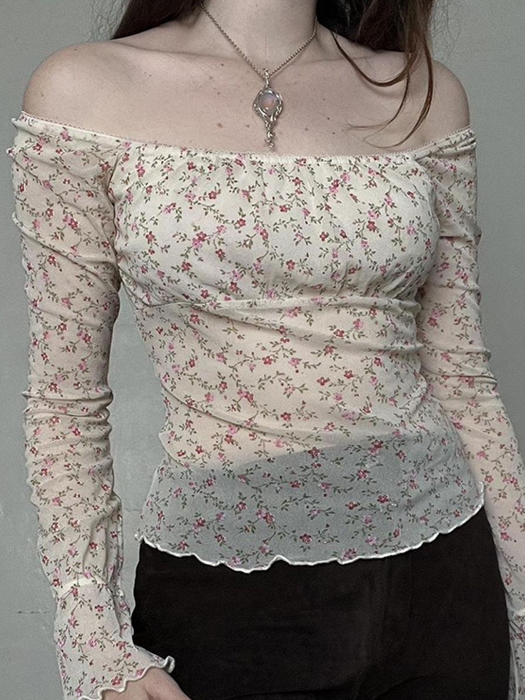 

LULU & SKY Women Floral Printed Off-Shoulder Bardot Top, Off white