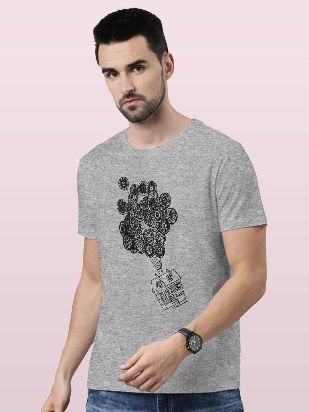 

macmerise Men Floral Applique T-shirt, Grey
