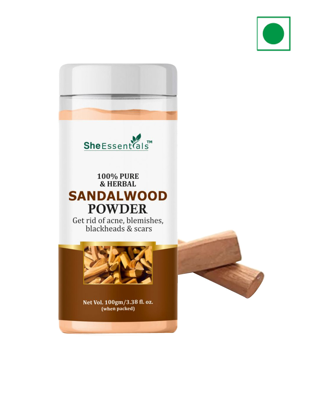 

She Essentials Pure Sandalwood Powder For Skin Lightening - 100g, Transparent