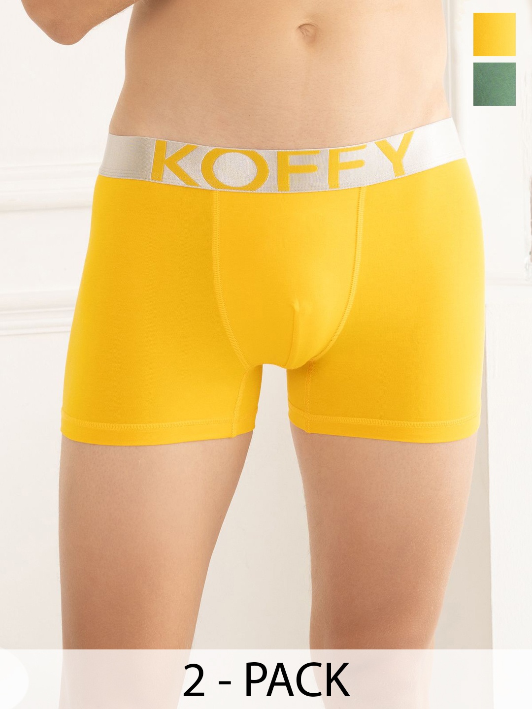 

KOFFY Pack Of 2 Breathability Trunks KOFFY_KI28_YLW_GN_2PC, Yellow