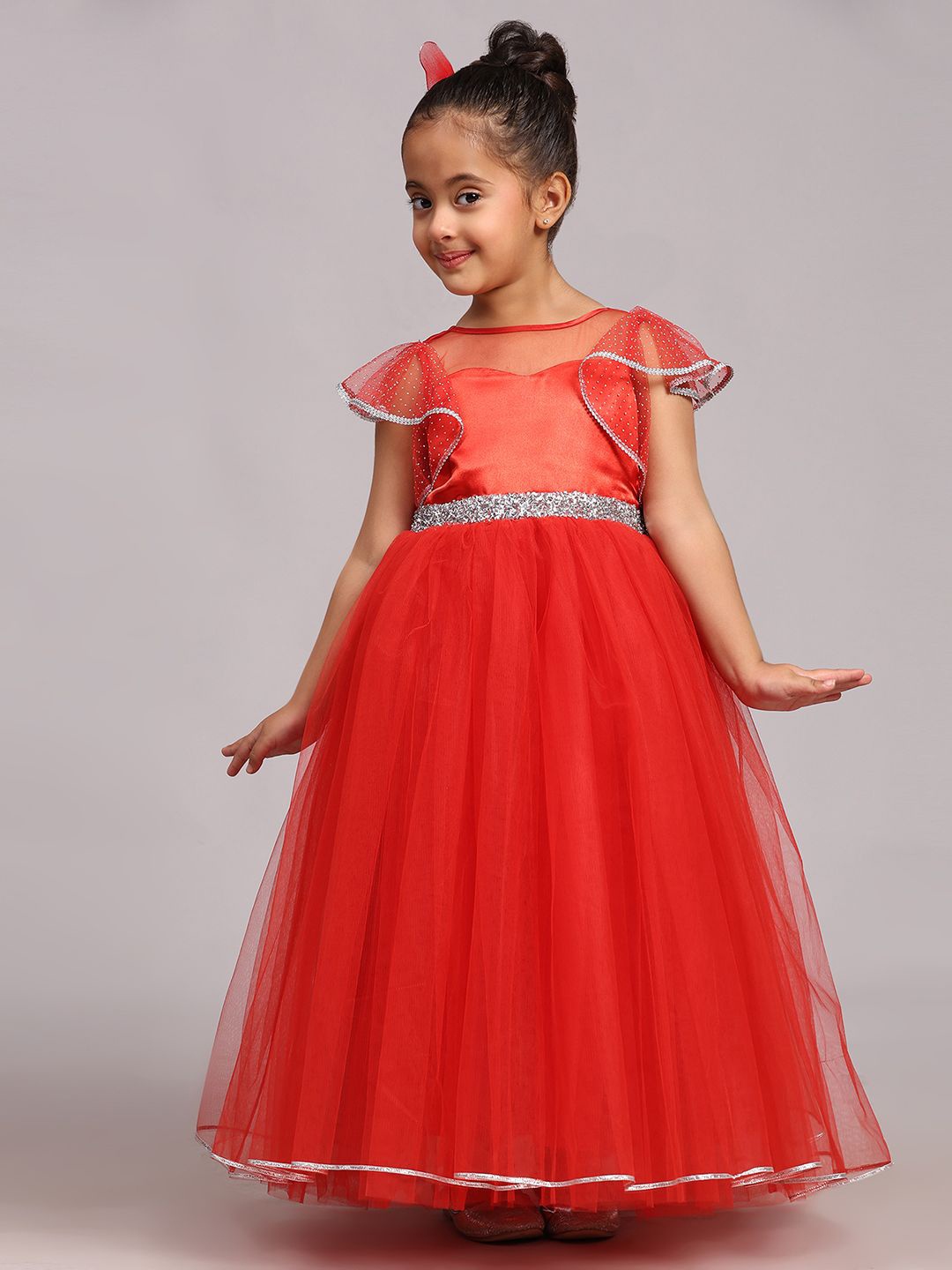 

Toy Balloon kids Girls Net Gown Maxi Dress, Red