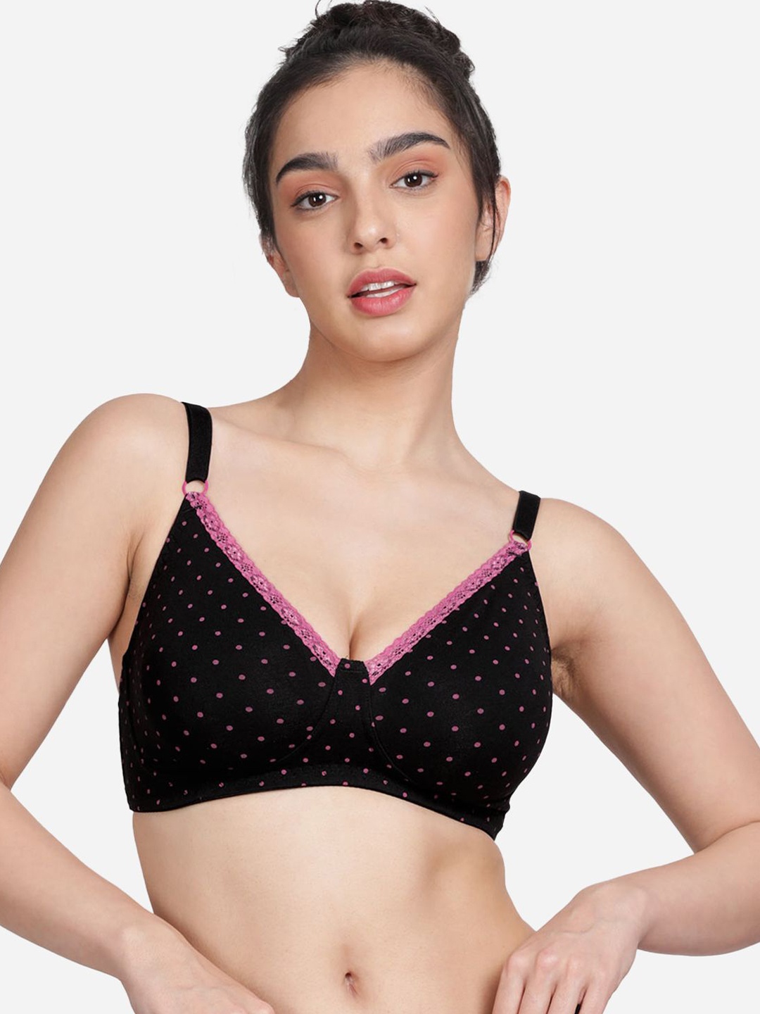 

Susie Women Polka Dot Printed Non Padded Full Coverage Bra, Black