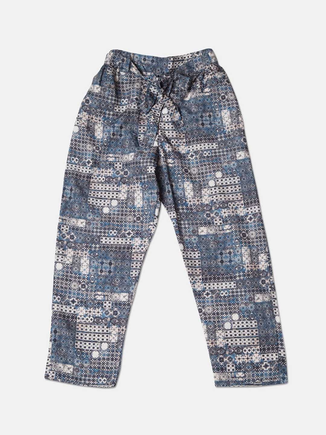 

J Style Girls Printed Regular Fit Mid-Rise Trousers, Blue
