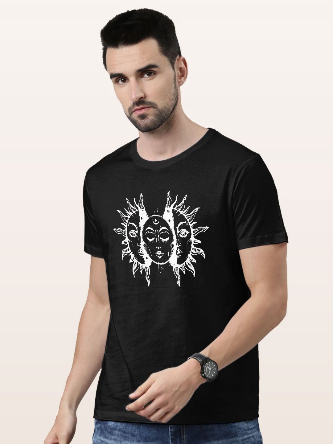 

macmerise Men Printed Applique T-shirt, Black