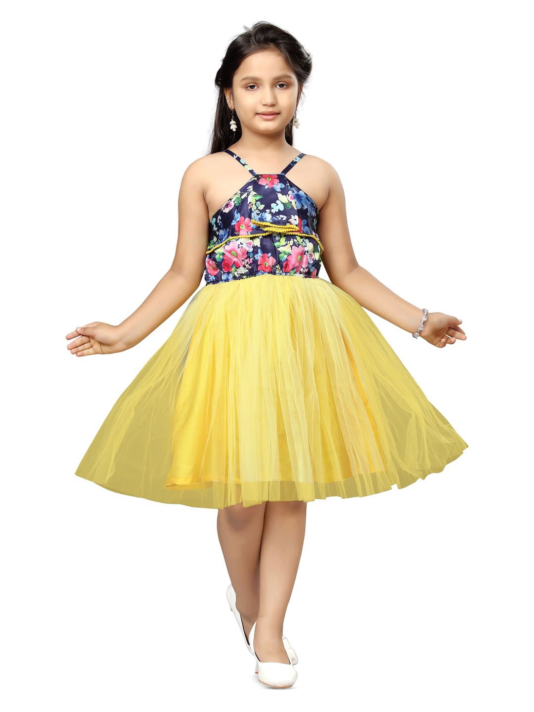 

BAESD Girls Halter Neck Fit & Flare Floral Dress, Yellow