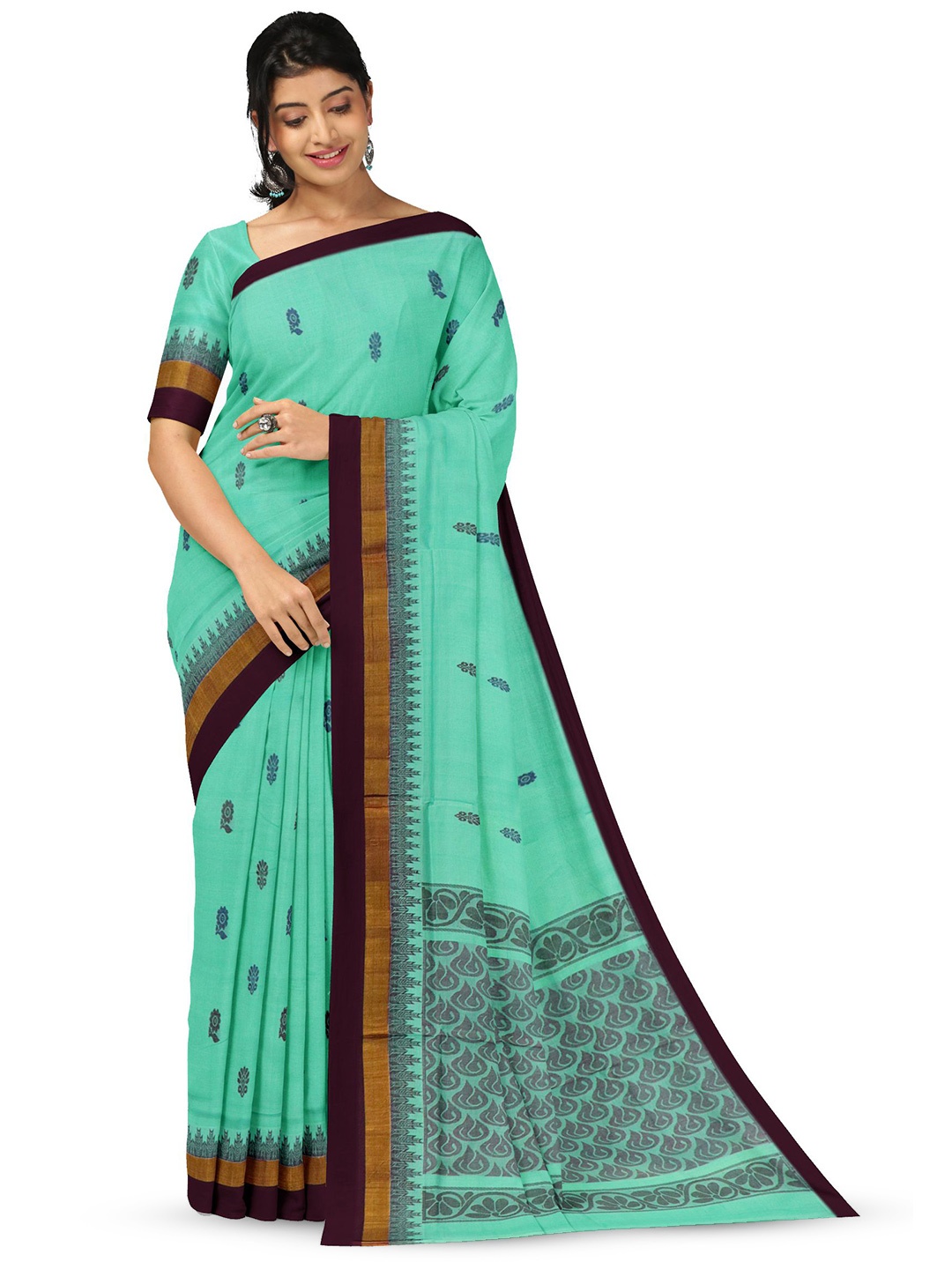

APCO Pure Cotton Ethnic Motif Festive Saree, Sea green