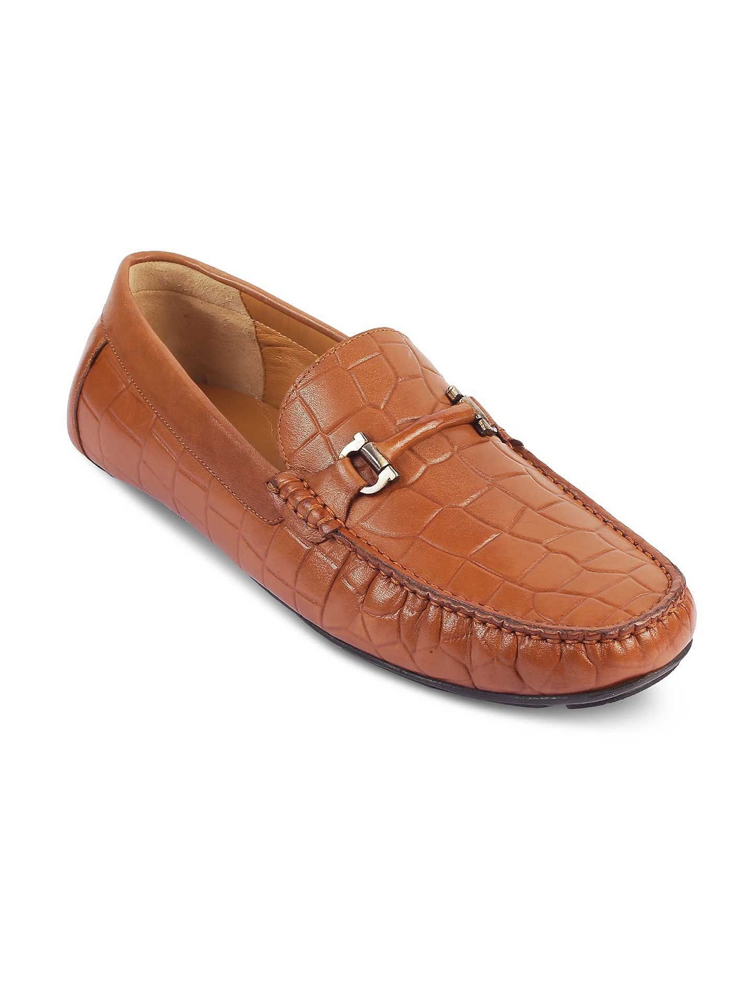 

Tresmode Men Textured Leather Loafers, Tan