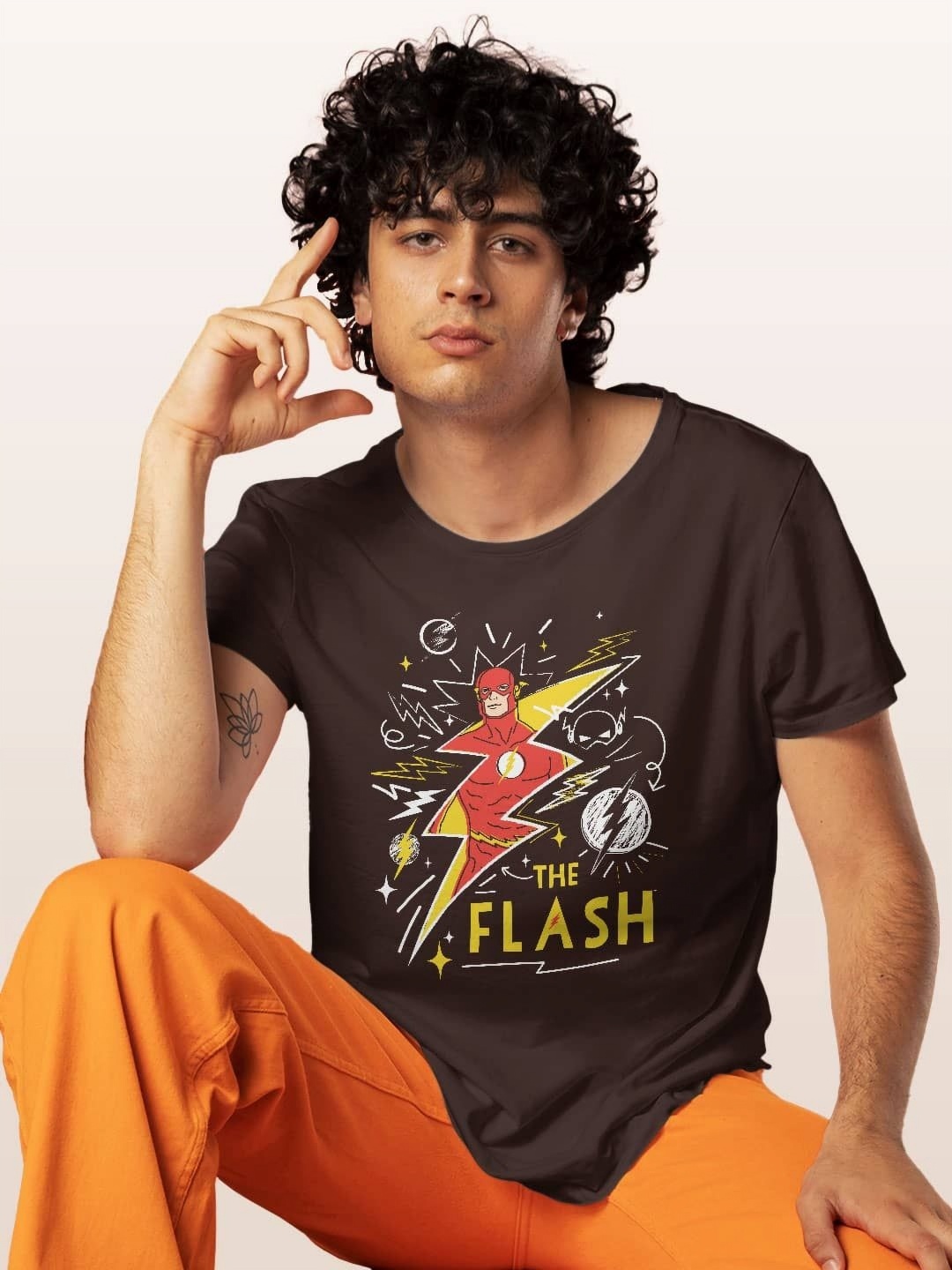 

macmerise Men Biker Printed V-Neck Raw Edge T-shirt, Brown