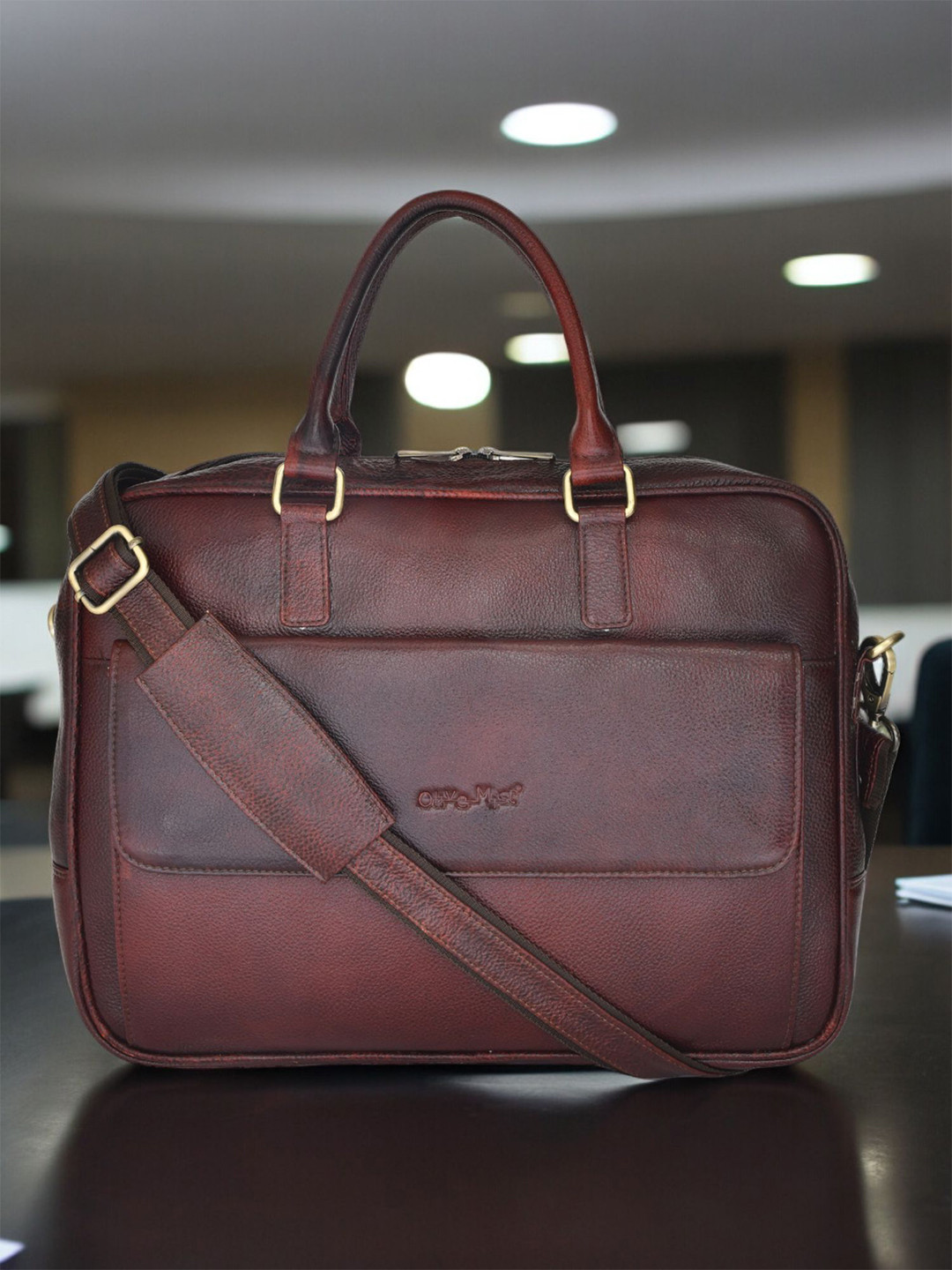 

OLIVE MIST Unisex Leather Laptop Bag, Brown