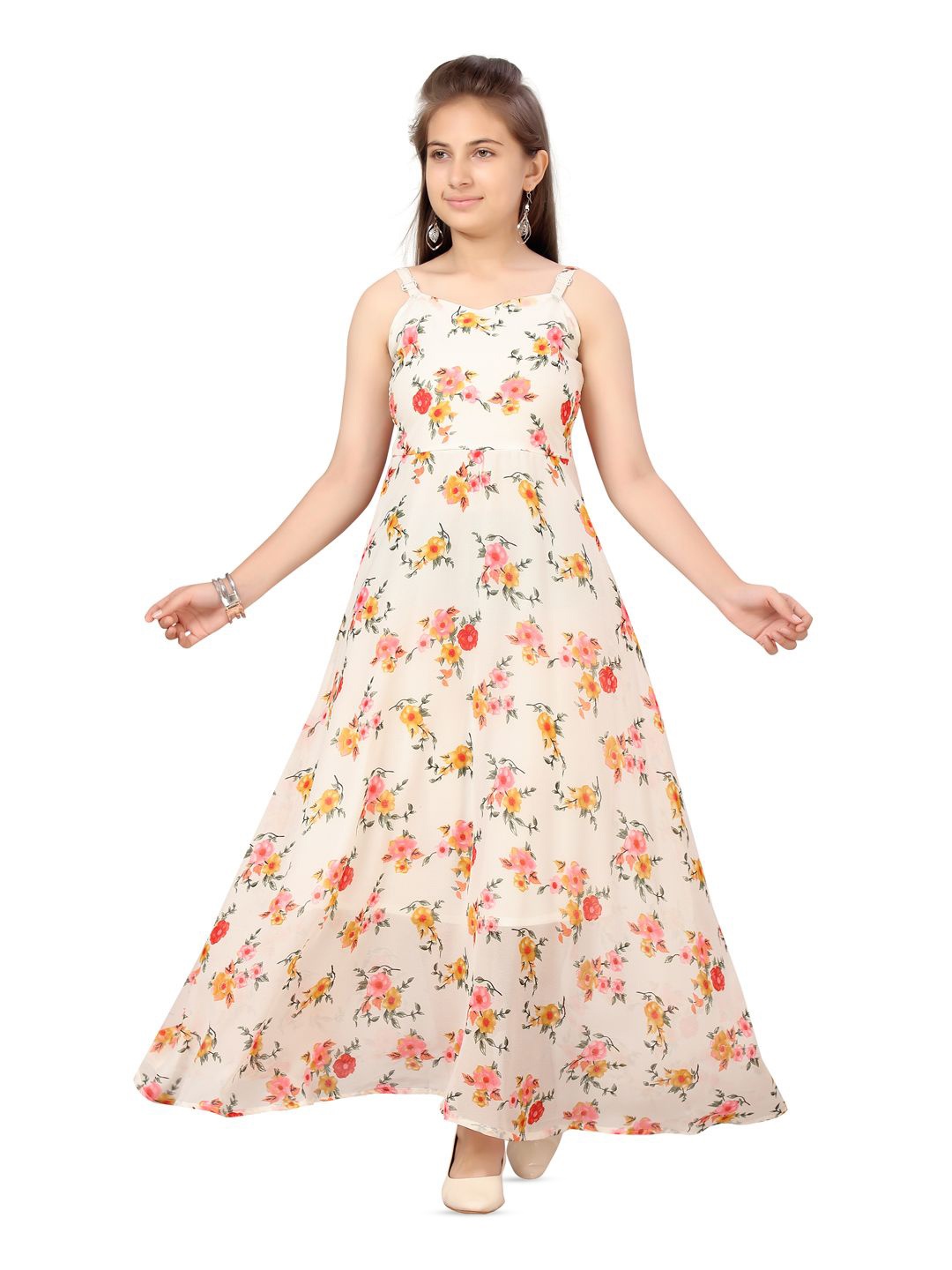 

BAESD Girls Floral Print Georgette Maxi Dress, White