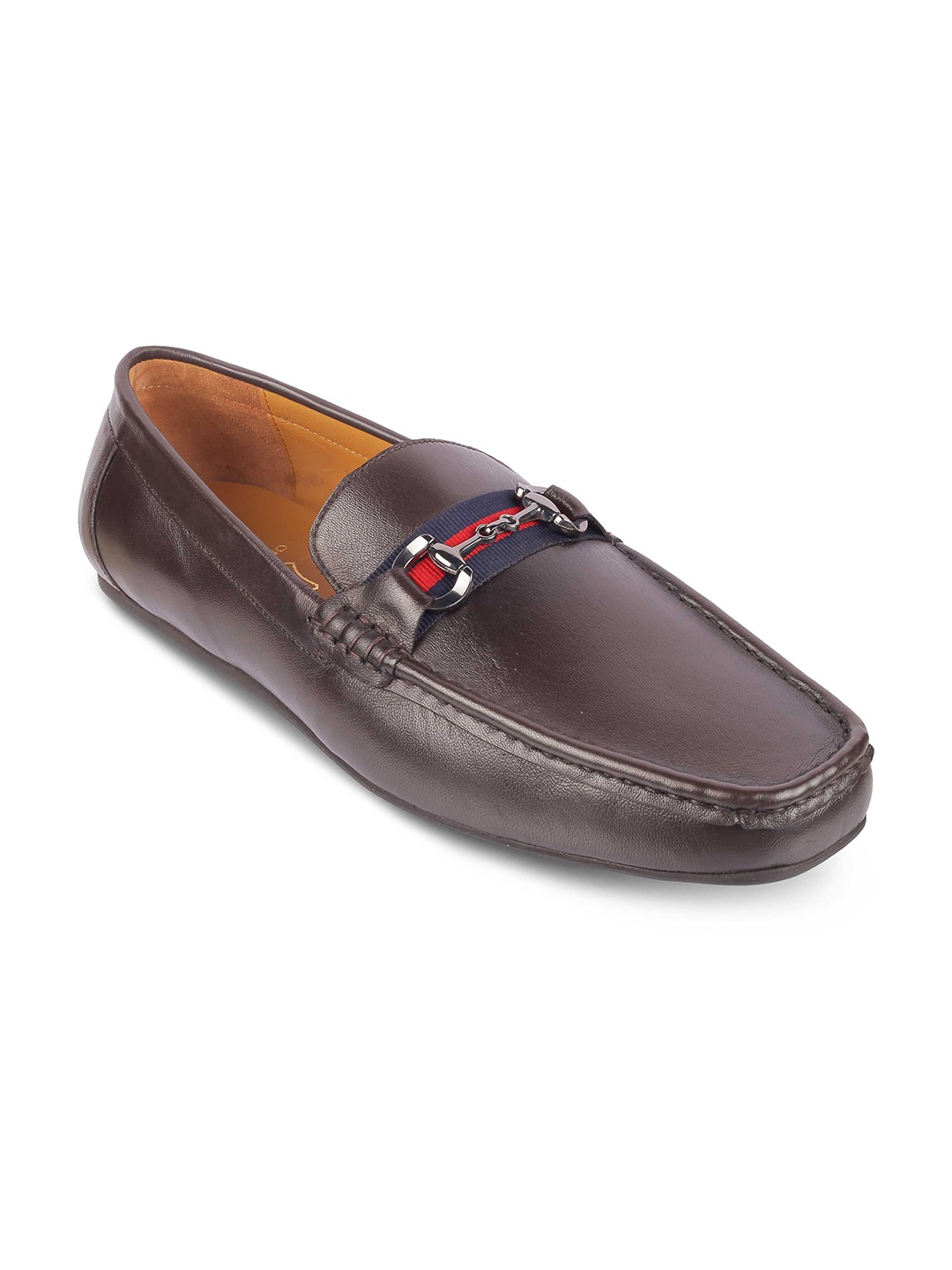 

Tresmode Men Leather Square Toe Horsebit Loafers, Brown