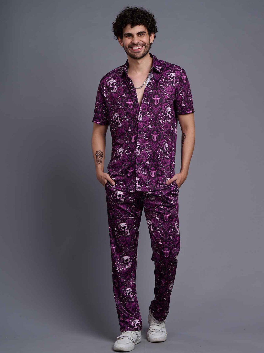 

GO DEVIL Printed Pure Cotton Shirt With Trousers, Purple