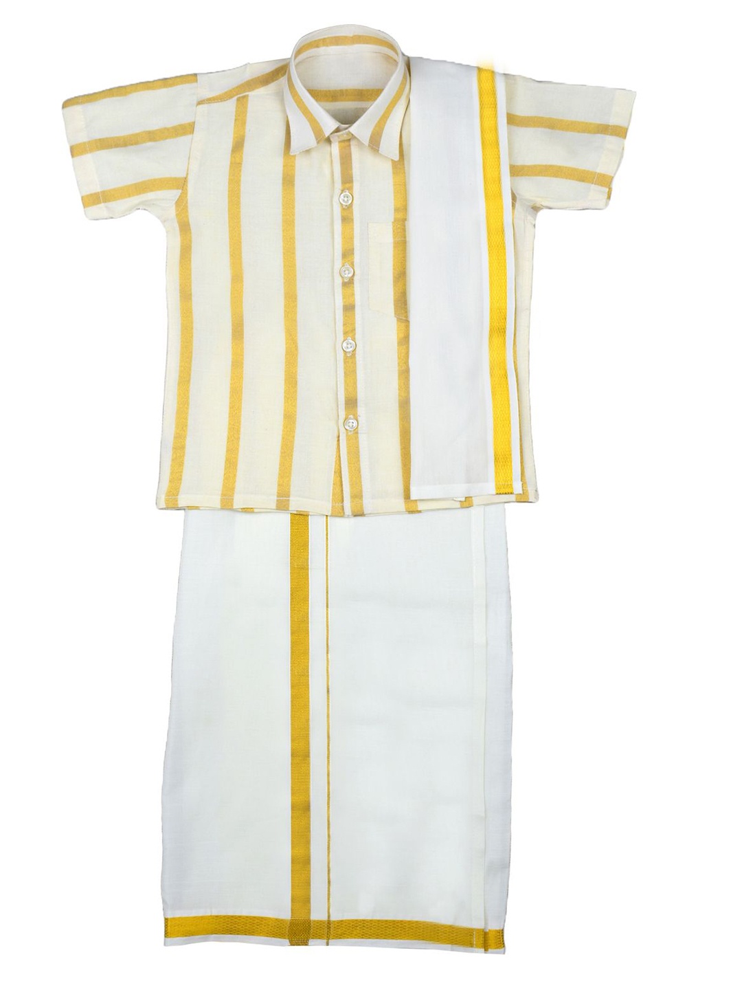 

AMIRTHA FASHION Boys Short Sleeves Shirt With Veshti, White