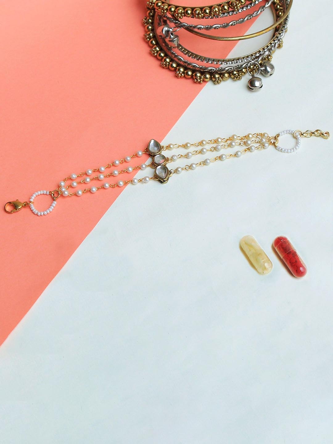 

BeAbhika Kundan Wraparound Bhabhi Rakhi with Roli Chawal, Gold