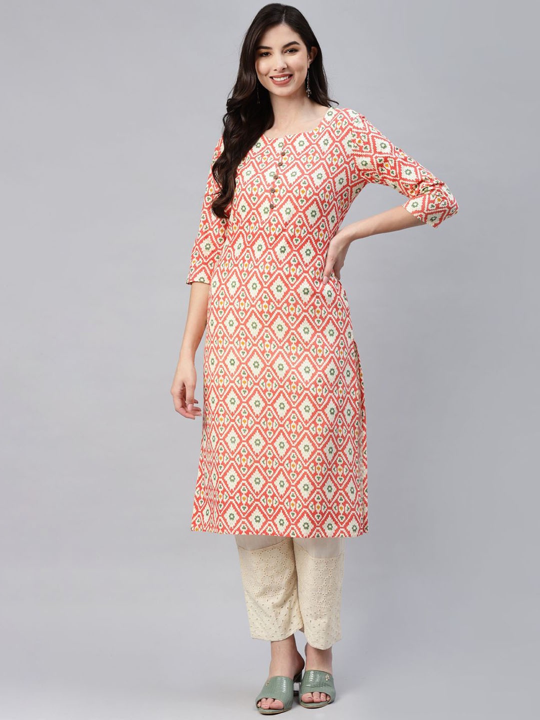 

BAESD Geometric Printed Cotton Straight Kurta, Red