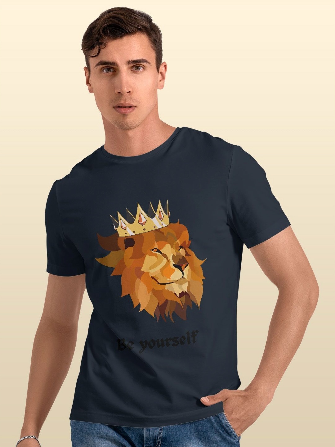 

macmerise Men Printed Applique T-shirt, Blue