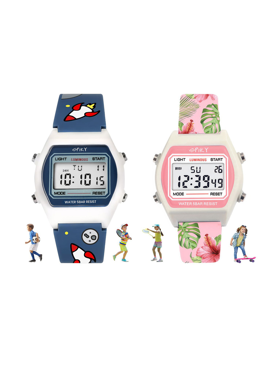 

Spiky Unisex Kids Dial & Straps Digital Multi Function Automatic Watch Combo_EVA25_BluPnkPrnt, Navy blue