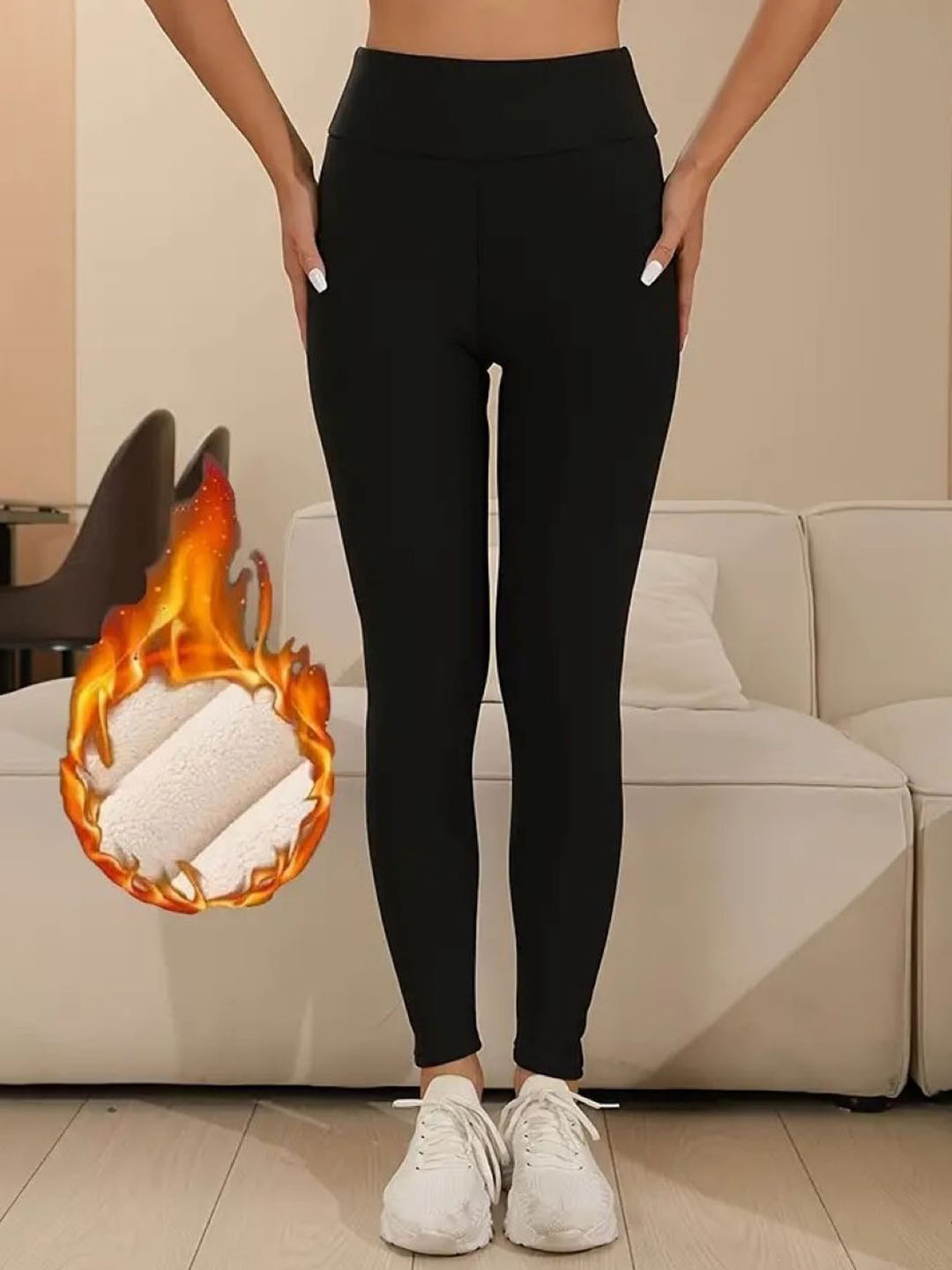 

Poftik Women Mid-Rise Thermal Bottoms, Black