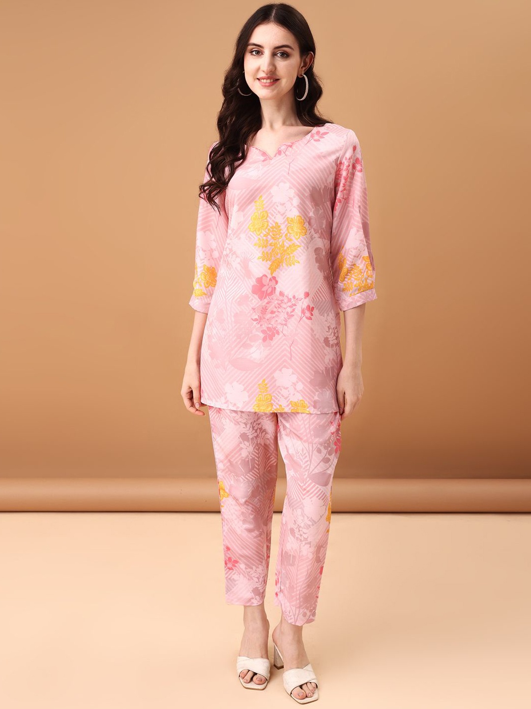 

GORGONE Floral Printed Tunic With Trouser, Peach