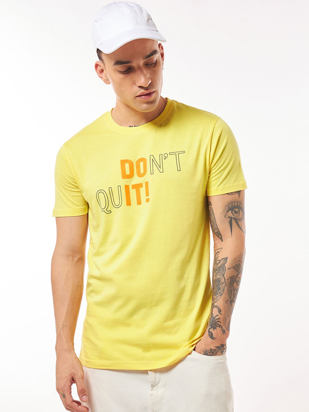 

Bewakoof Men Typography Printed Round Neck Pure Cotton T-Shirt, Yellow