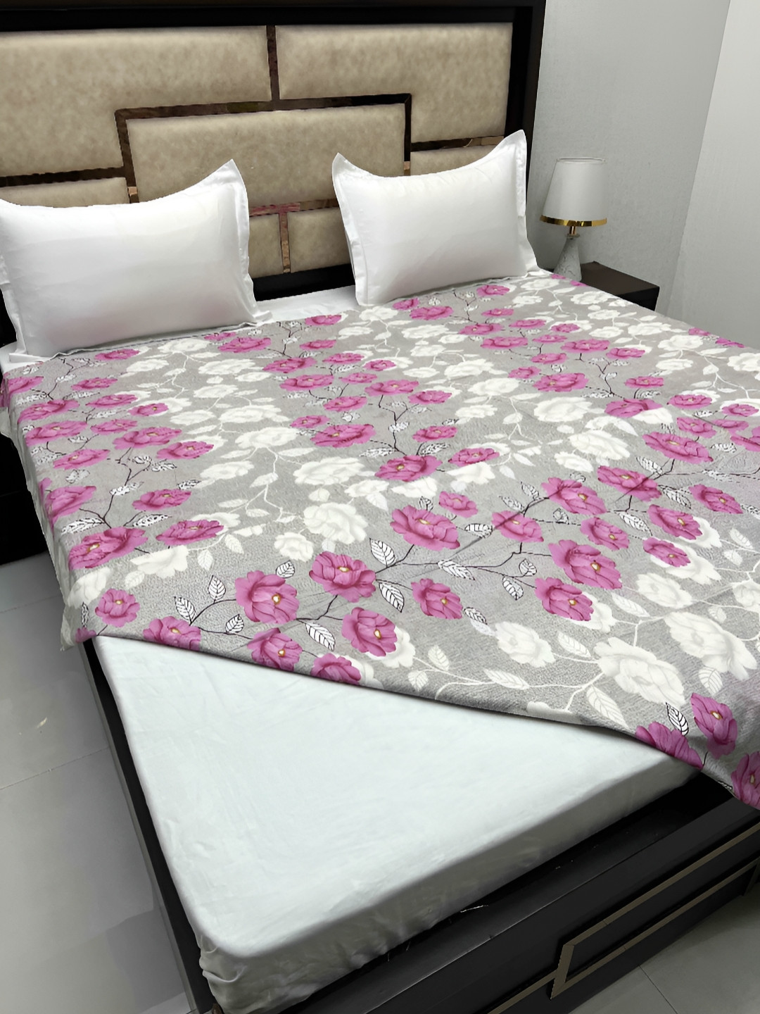 

Pure Decor Grey & Purple Printed Pure Cotton Super King Size Duvet Cover With Zipper