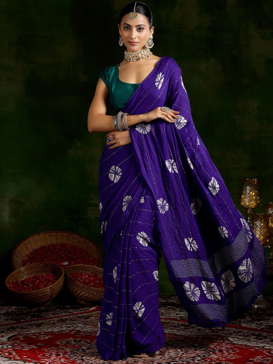 

Libas Tie and Dye Saree with Blouse Piece, Purple